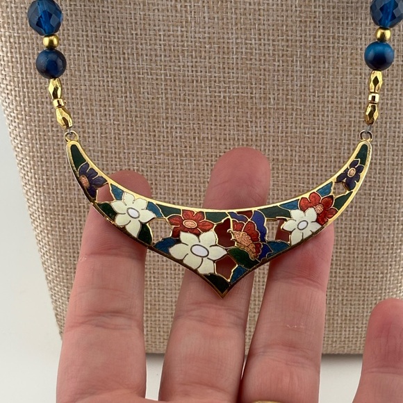 Artisan Made Capri Blue Czech Glass and Tigers Eye Cloisonee - Picture 5 of 6